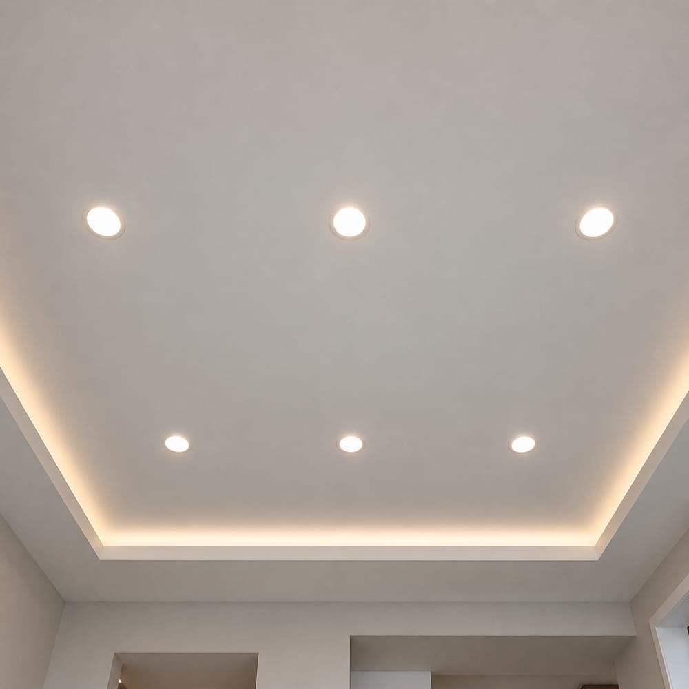 Techo bandeja con detalle de tira LED perimetral