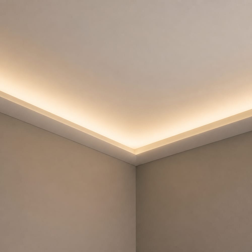Tira LED indirecta ilumina el techo del sótano