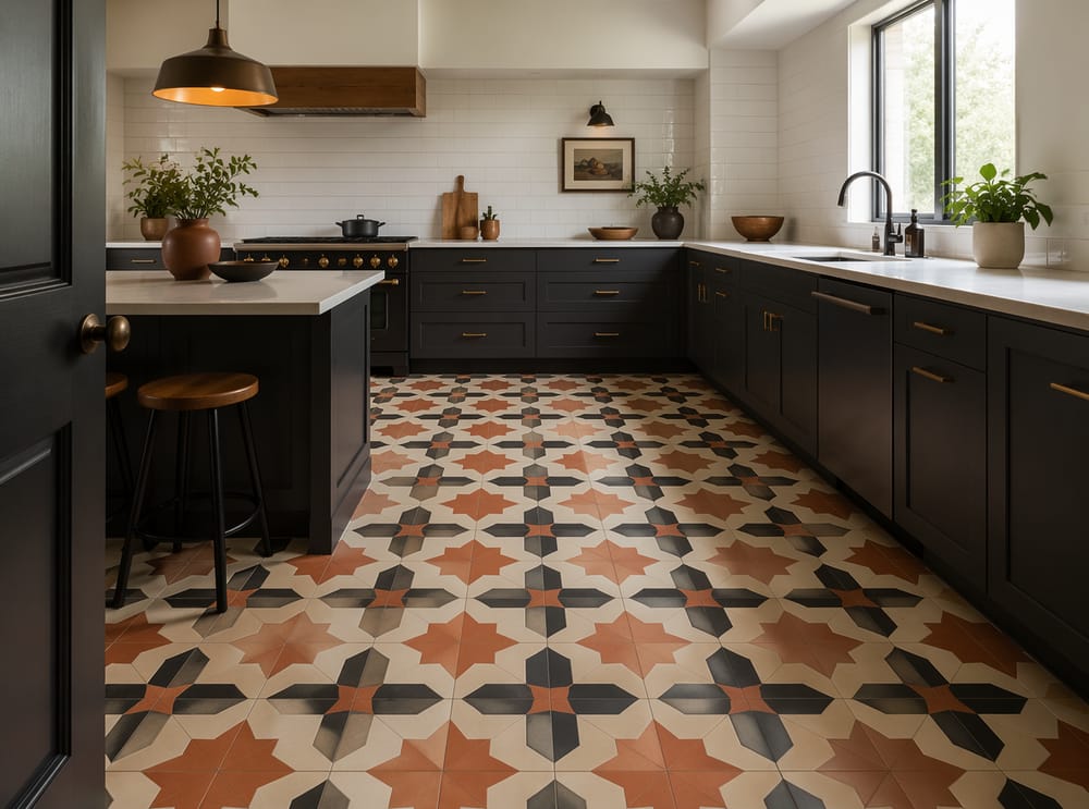 Azulejo hidráulico en el piso como punto focal