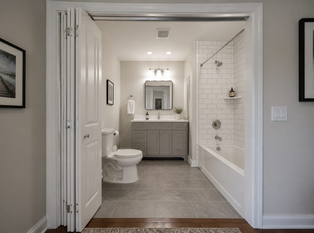 Porta a libro aperta, layout del bagno visibile