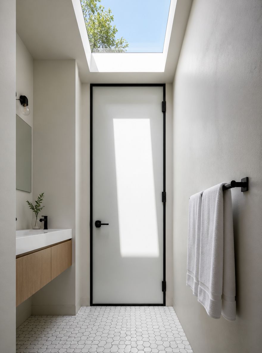 Luce da lucernario su porta in vetro senza telaio