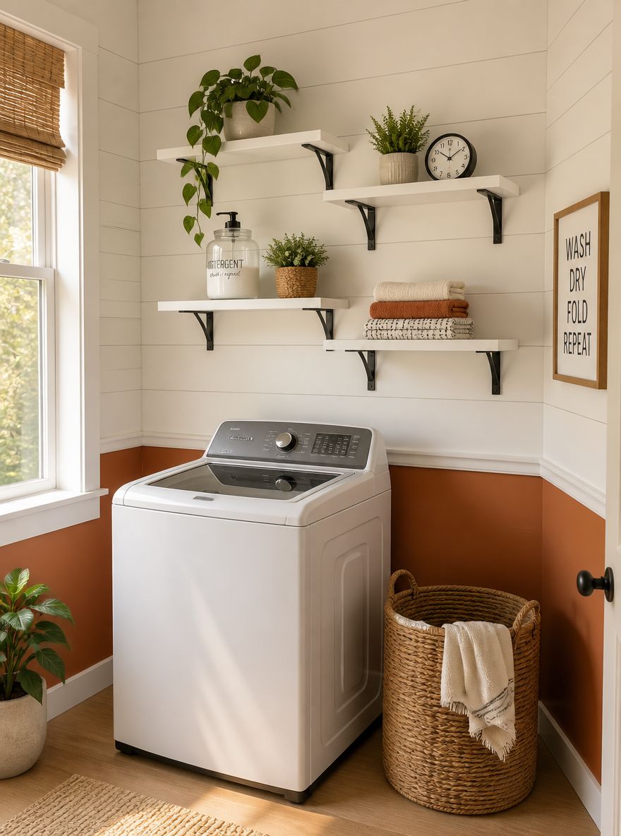 Asymmetric floating shelf grid above top-loader