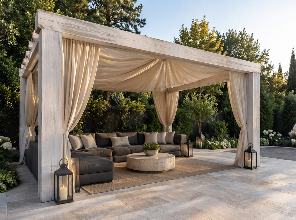 Canvas dak doek boven royale loungeset buiten