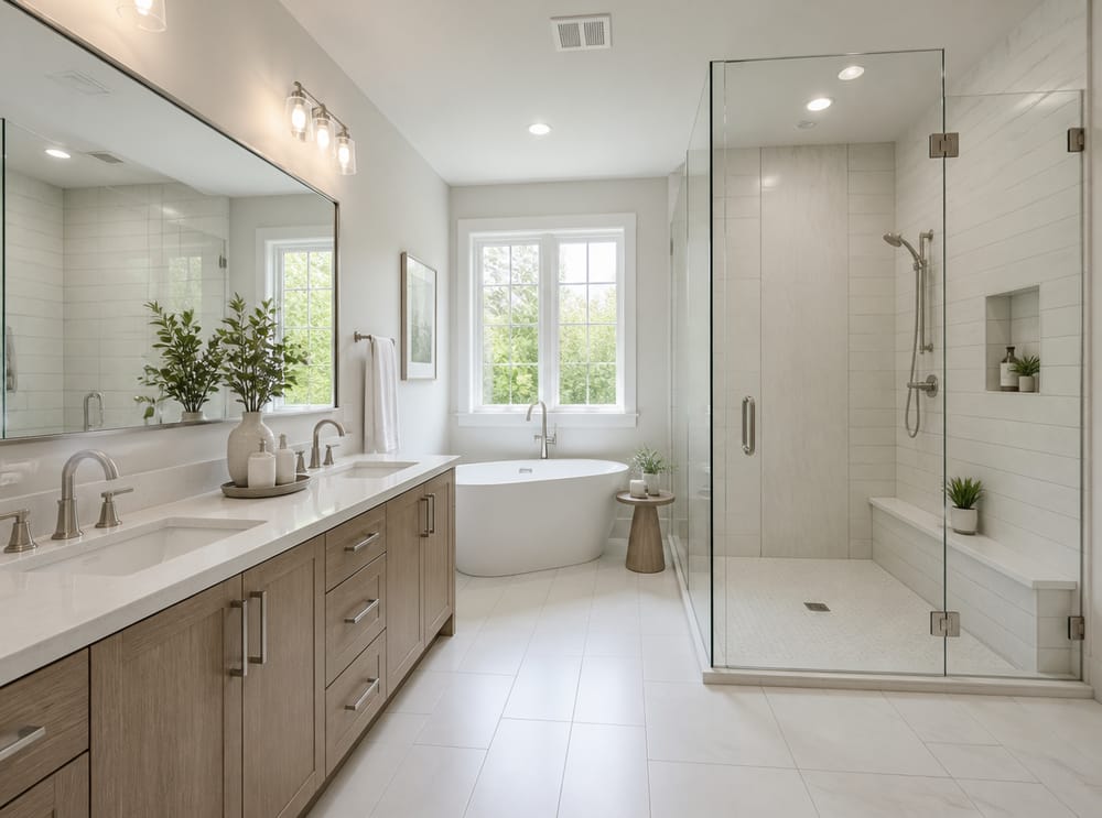 Marble tile direction shift between shower walls
