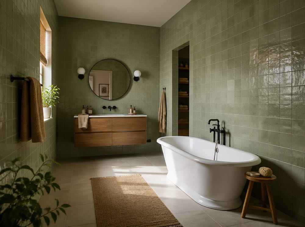 Zellige glaze variation catching afternoon light on all walls
