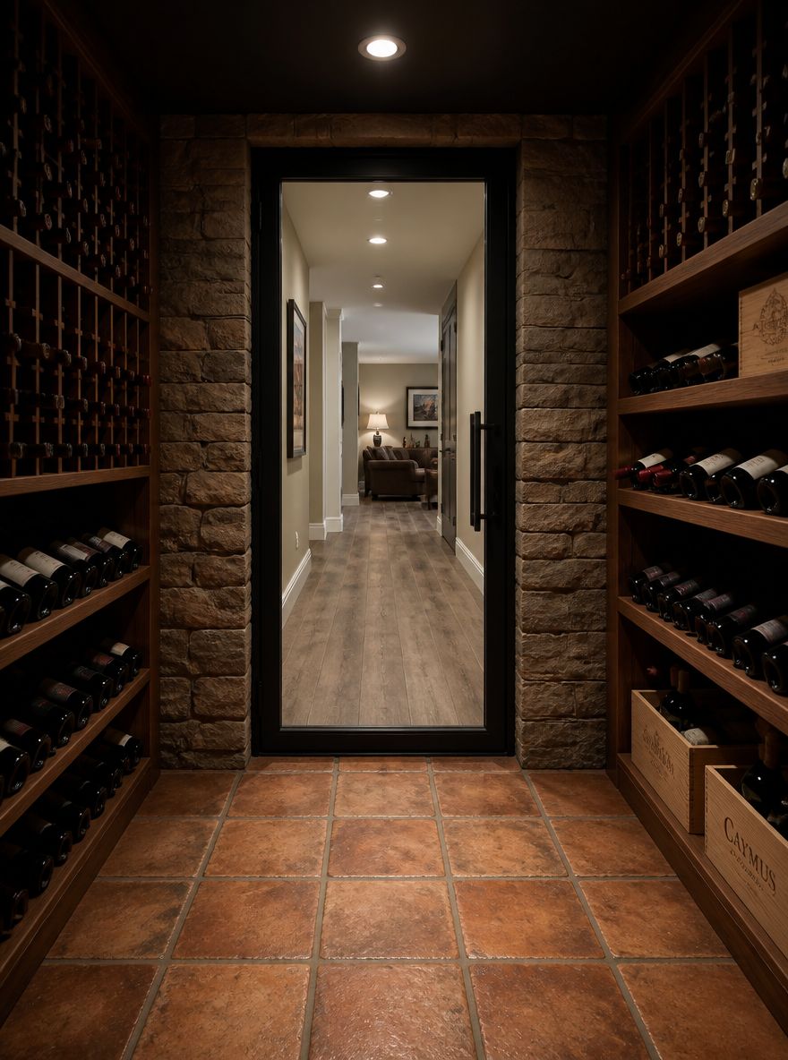 Piastrelle in terracotta all’ingresso della cantina in seminterrato