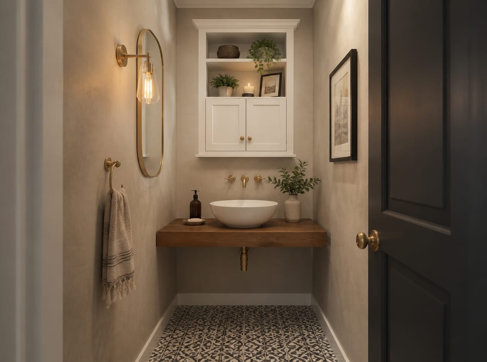 Wall cabinet mixing open display and closed storage