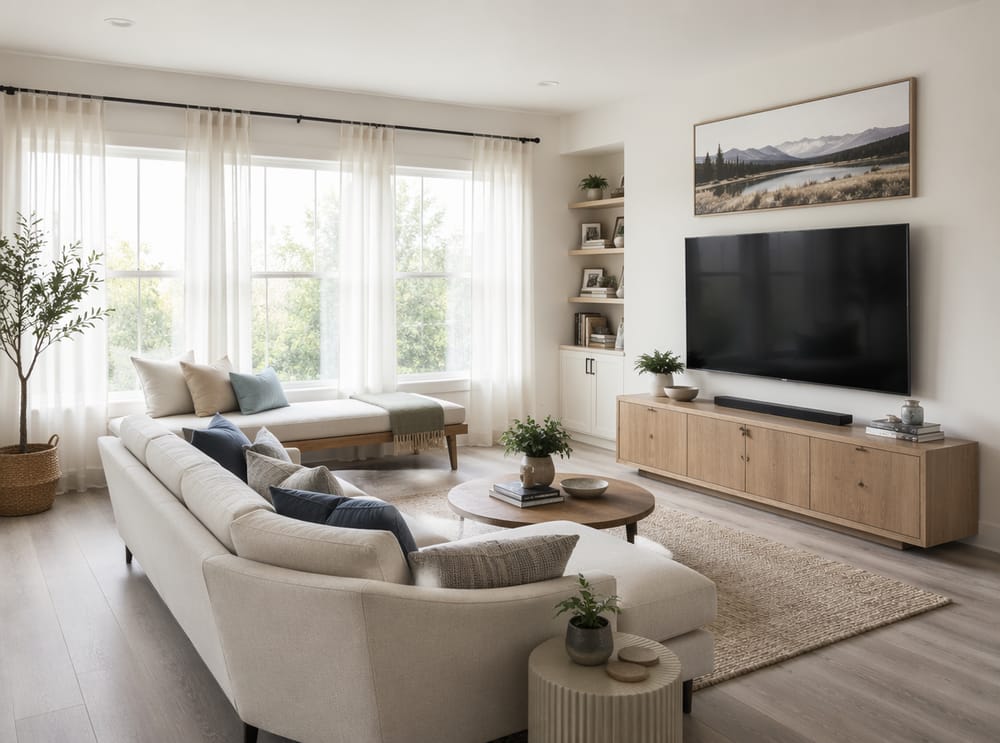 TV placed perpendicular to windows to avoid glare
