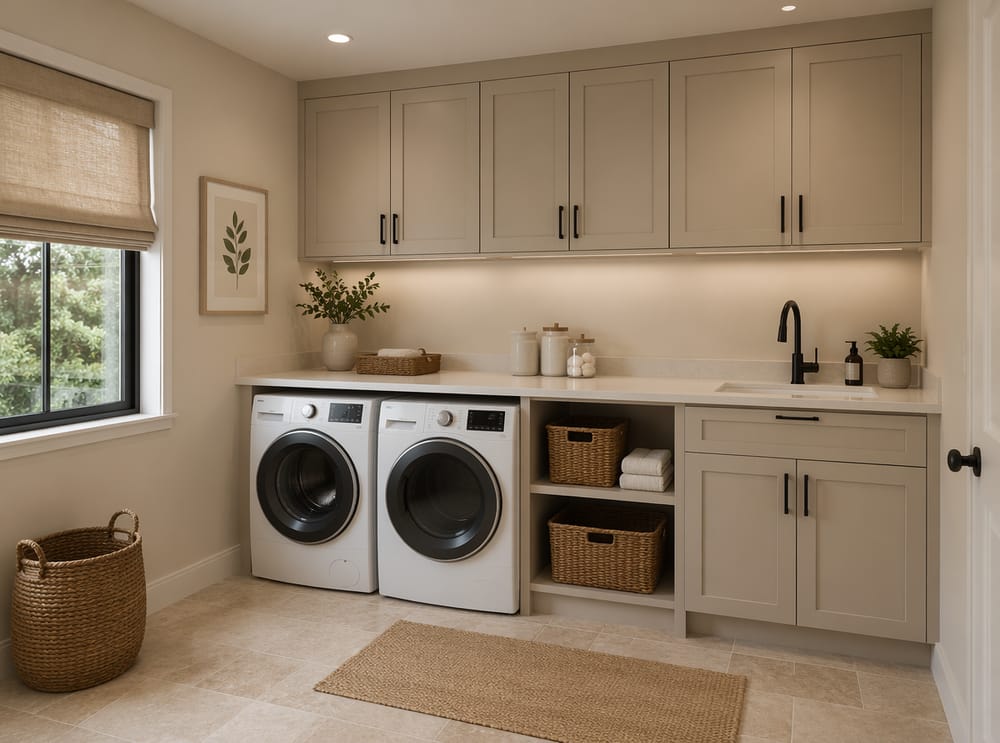 Warm sand walls and cabinets in a seamless tone