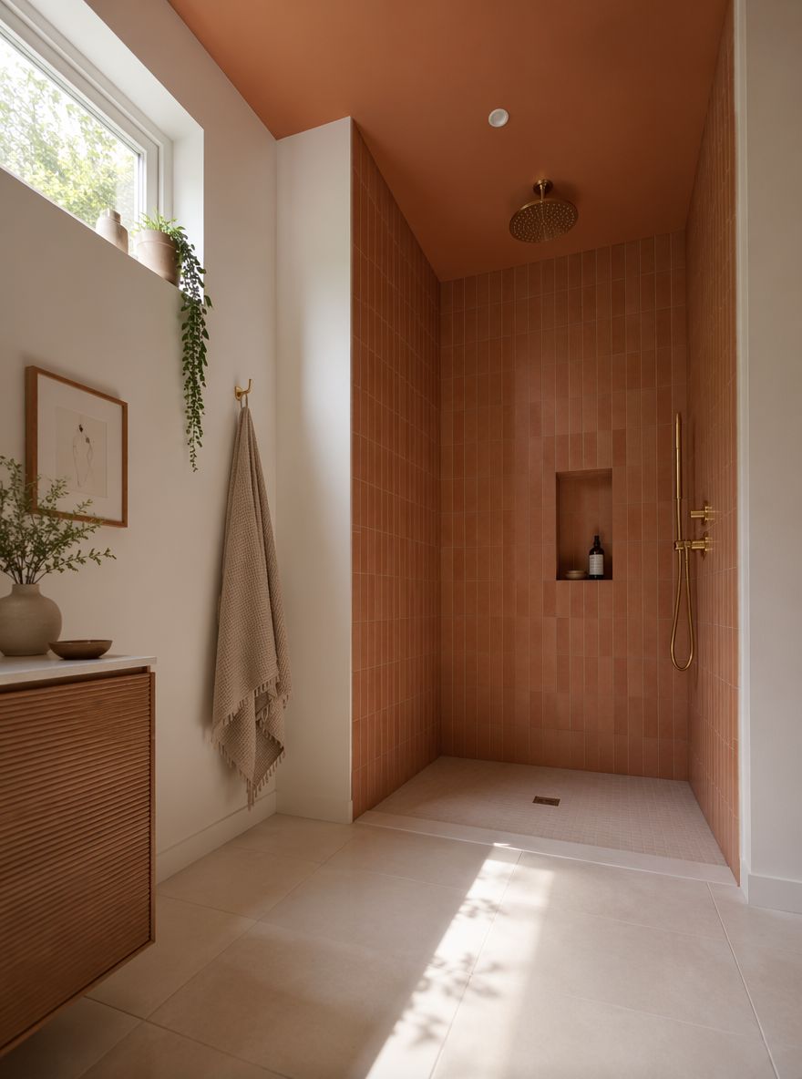 Piastrelle terracotta che continuano sul soffitto dipinto