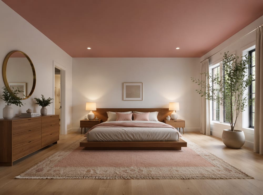 Techo rosa empolvado como dosel que transforma el ambiente