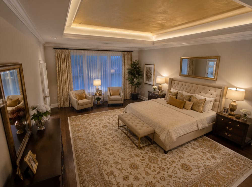 Cofre interior dorado pálido con luz LED cálida
