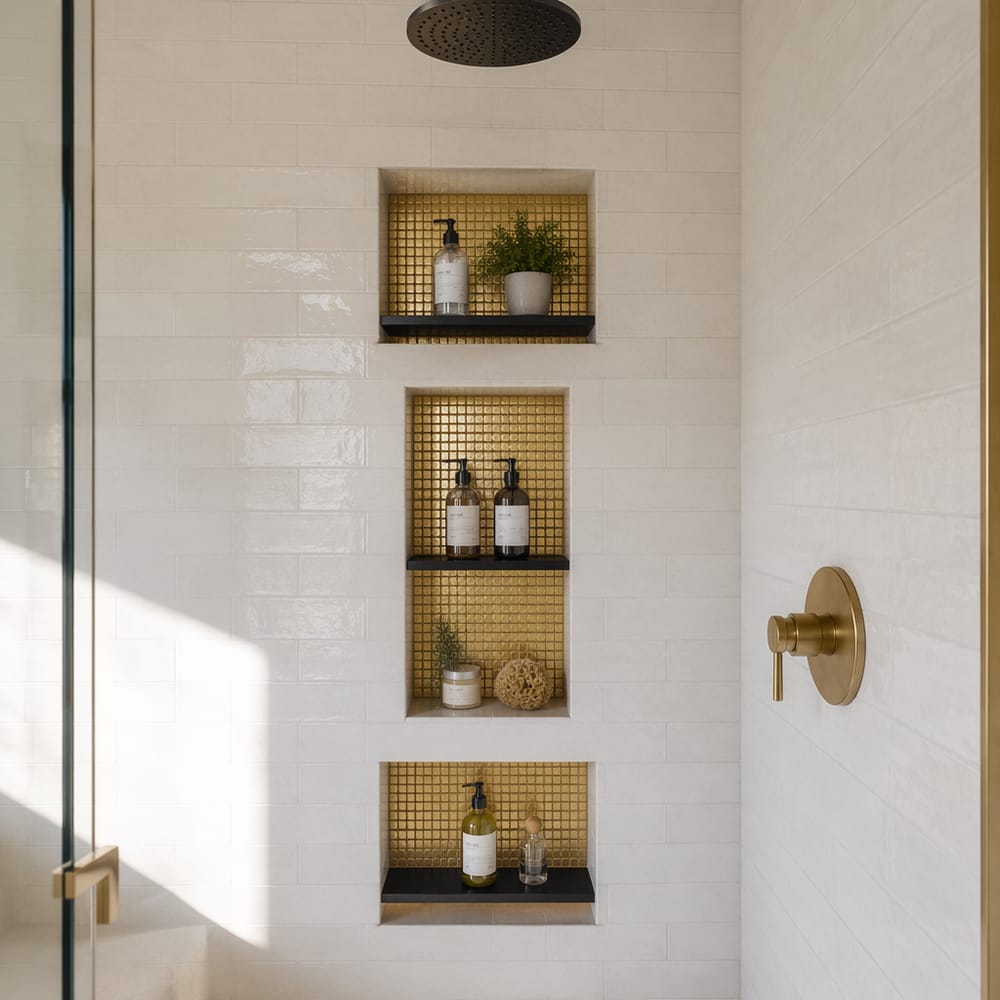 Nichos apilados con mosaico dorado de acento