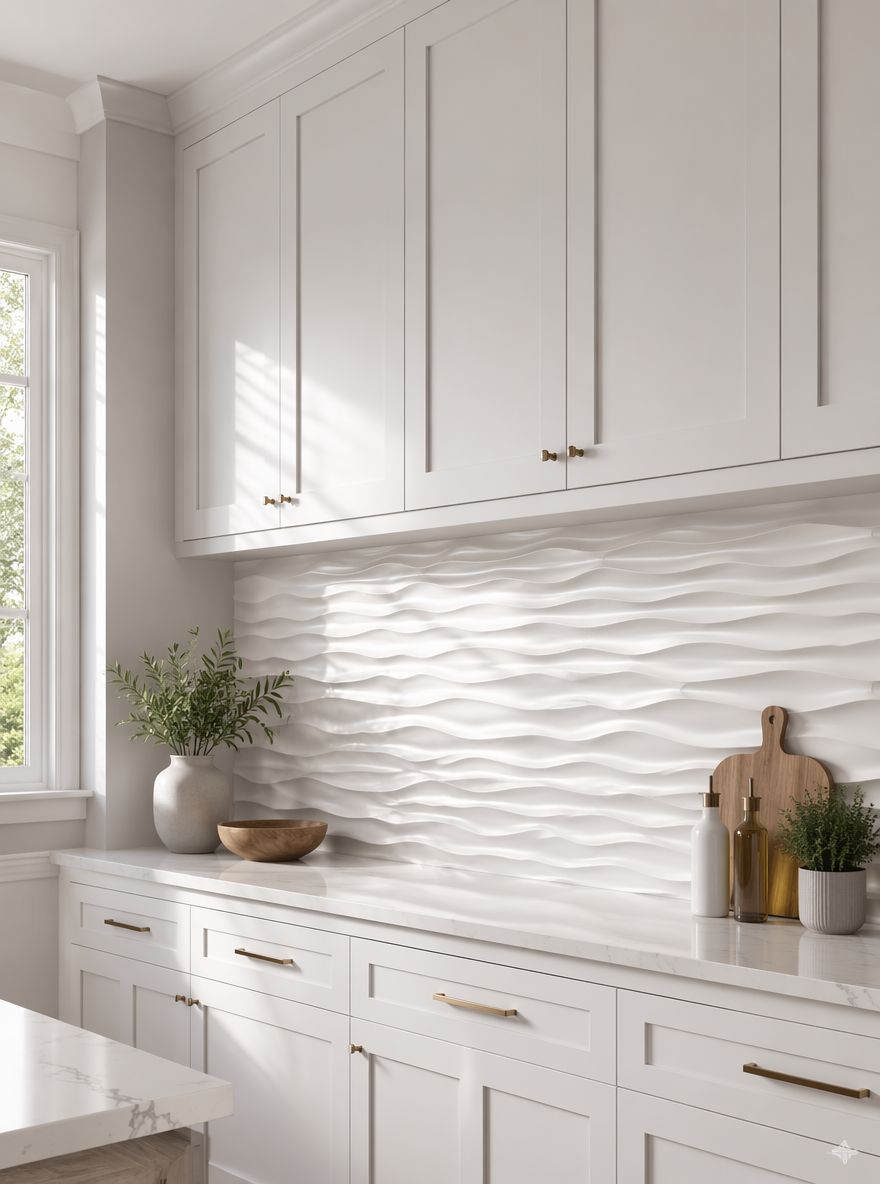 Azulejo 3D con ondas y juego de sombras de la ventana