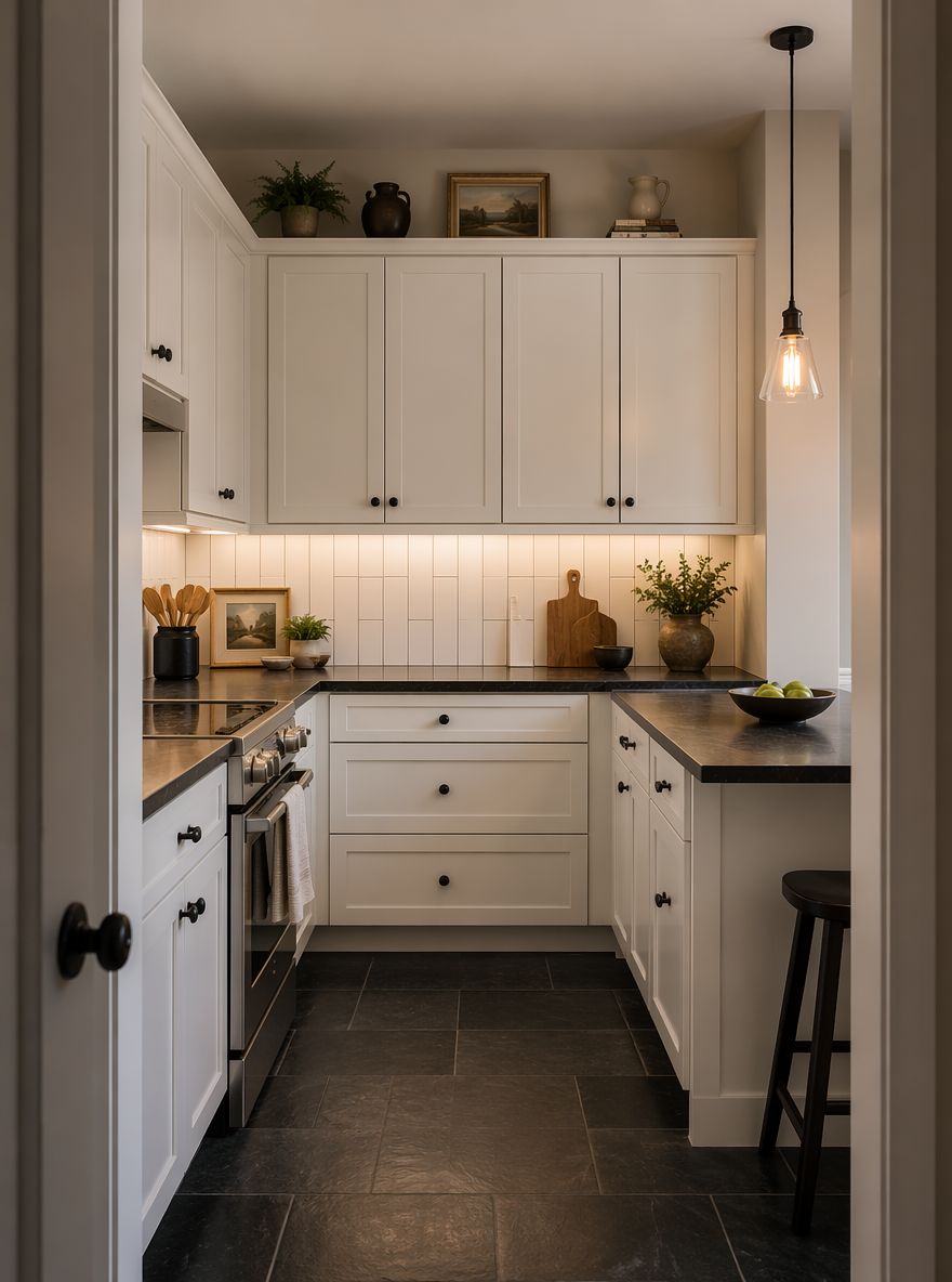 Encimeras de soapstone con gabinetes shaker blancos