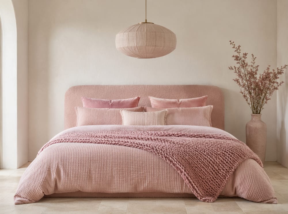 Birden fazla pembe doku — bukle, waffle, kadife, triko