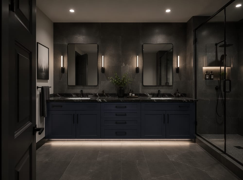 Mobile blu mezzanotte con piano in marmo nero