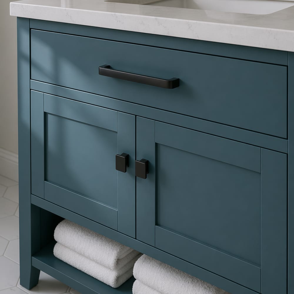 Mobile shaker teal con maniglie nere opache