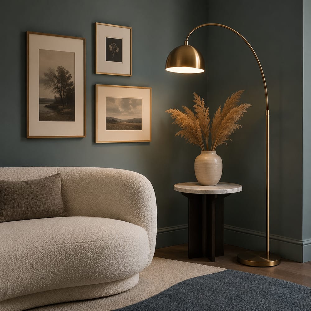 Angolo teal con gruppo di lampade in ottone