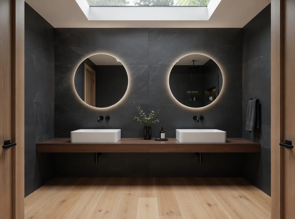 Doble lavabo con espejos retroiluminados y tragaluz