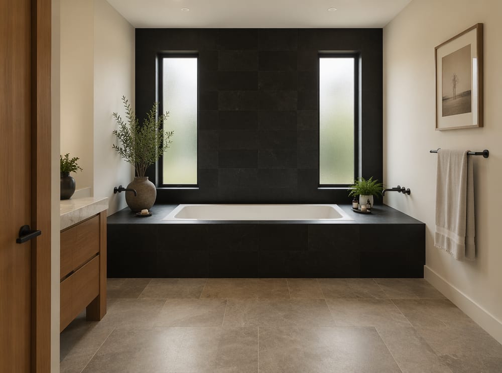 Plataforma de bañera integrada con ventanas laterales esmeriladas