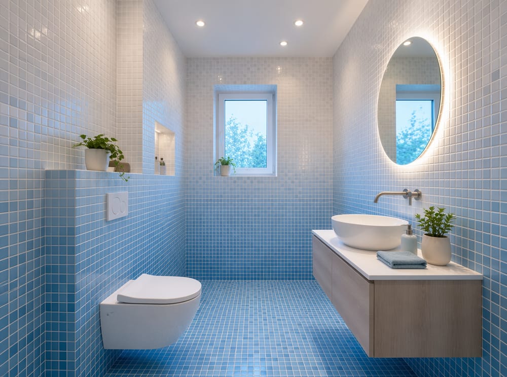 Azulejo mosaico en degradado de azul cielo a blanco