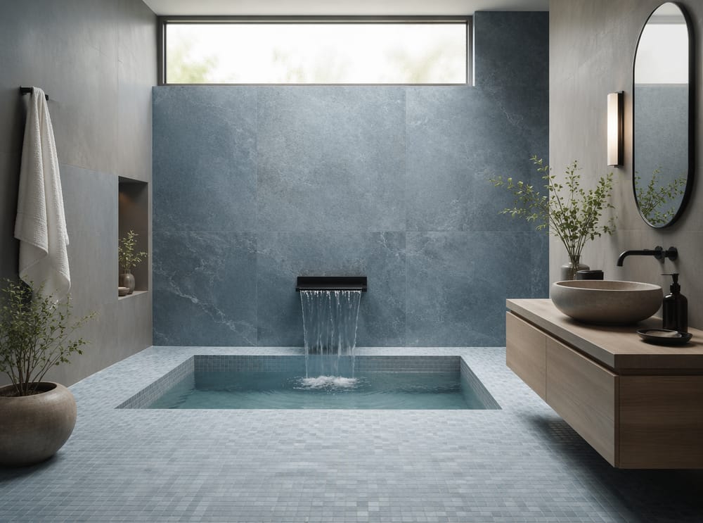 Bañera empotrada en mosaico azul hielo pálido