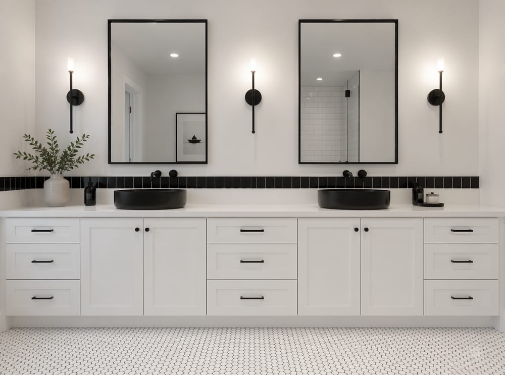 Doble lavabo con lavabos de vaso en negro mate