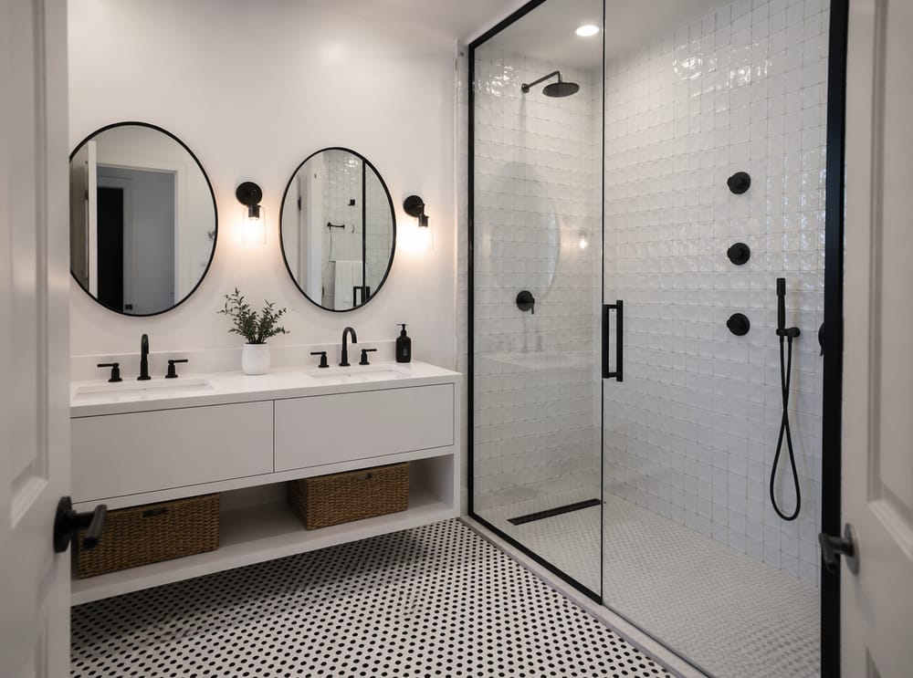 Ducha con azulejo zellige y jets negros mate