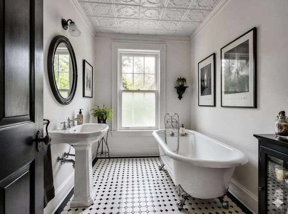 Baño victoriano con techo de latón prensado