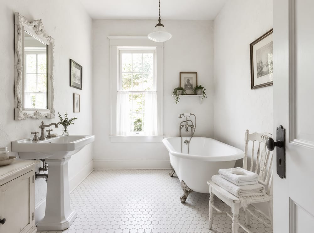 Vasca con piedini angolata in bagno vintage bianco