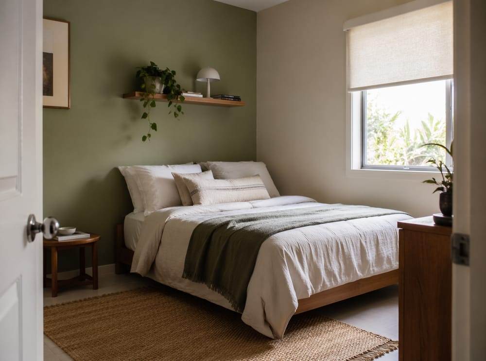 Letto ad angolo sotto una mensola salvia sospesa