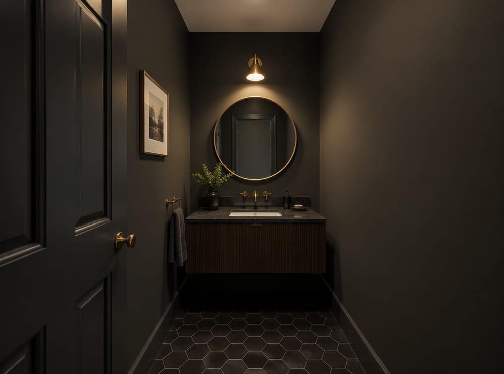 Tmavě antracitové WC s mosaznými detaily
