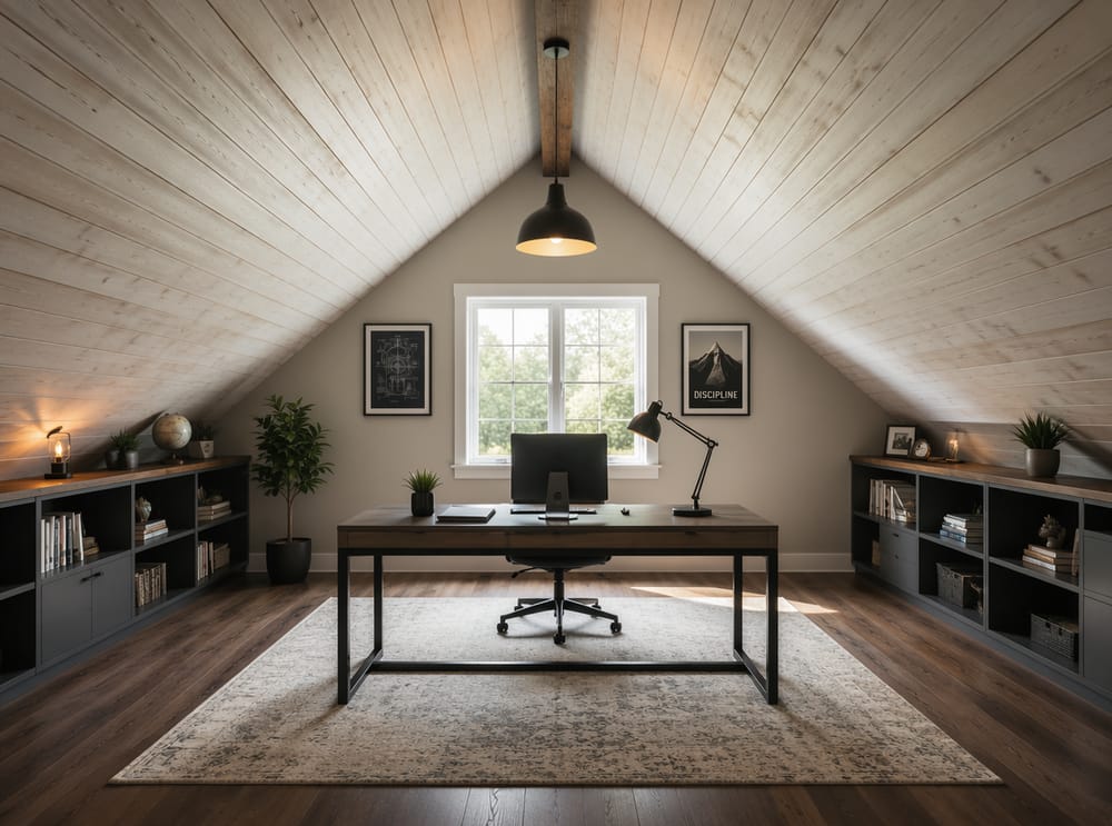 Scrivania sotto il colmo del soffitto mansardato