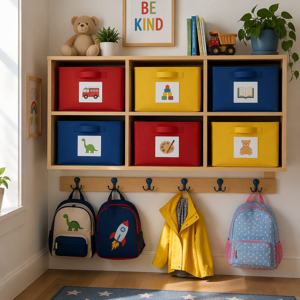 Cajas textiles por color en cubos bajos y abiertos