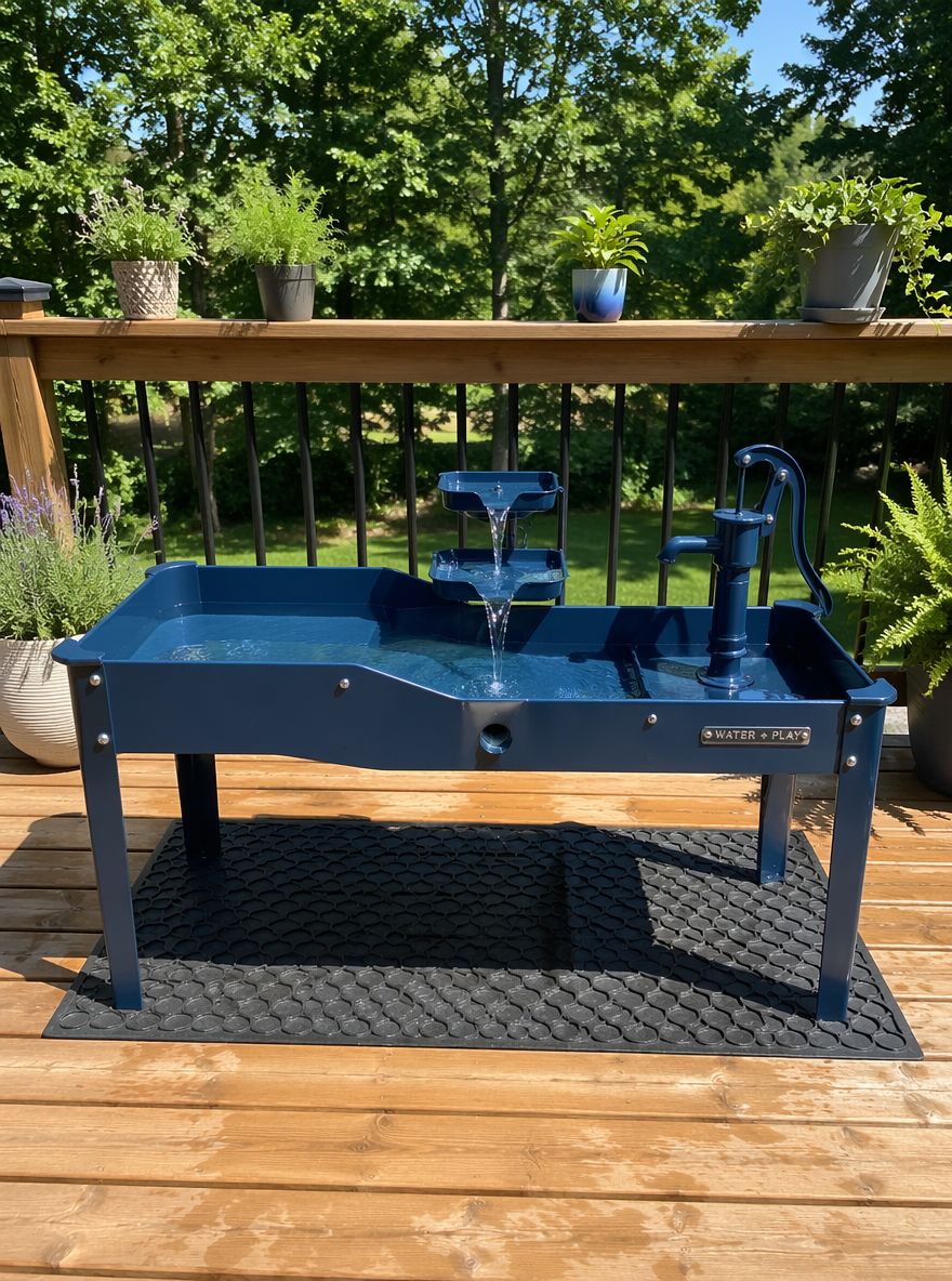 Metalen watertafel op zonnig achterdek