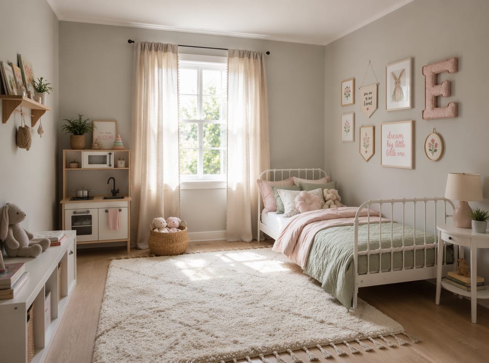 Cama de metal con galería de cuadros arriba
