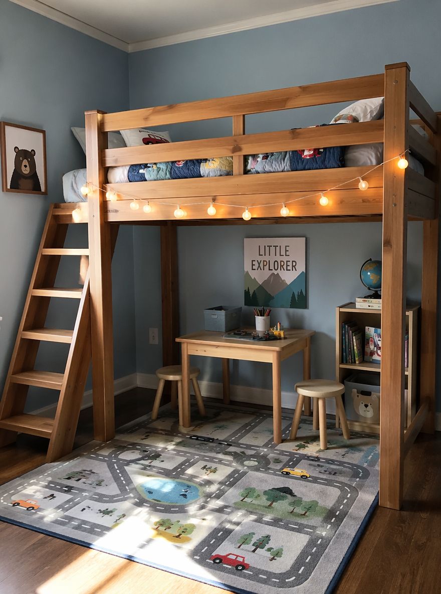 Altında oyun alanı olan loft yatak