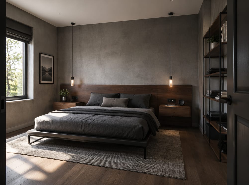 Letto a piattaforma bassa ancorato alla parete più lunga