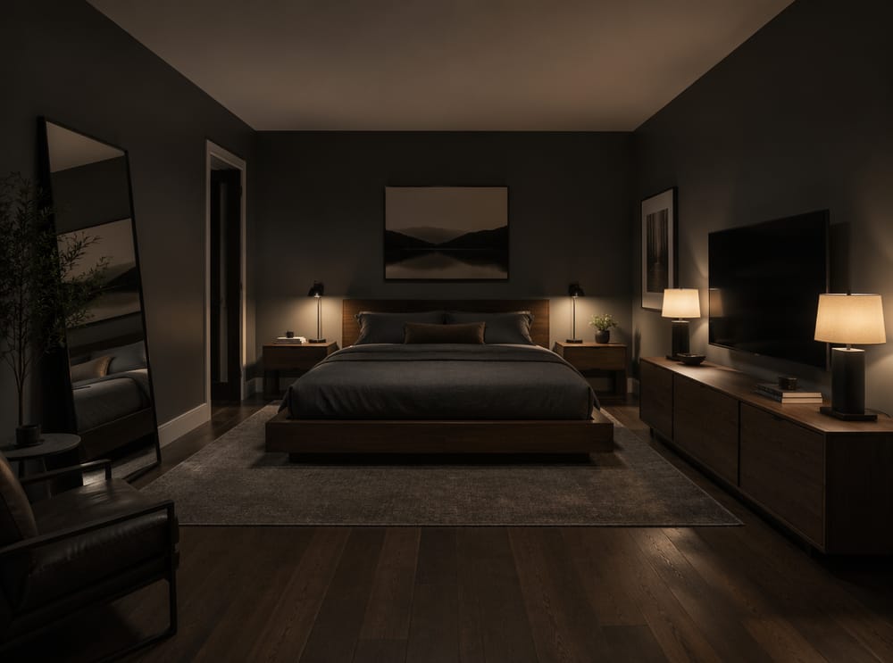 Mobile TV basso di fronte a letto in noce scuro