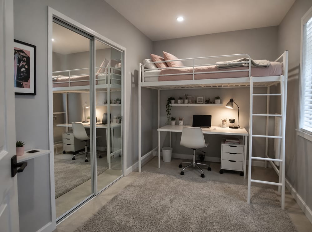 Lofted bed with study zone underneath