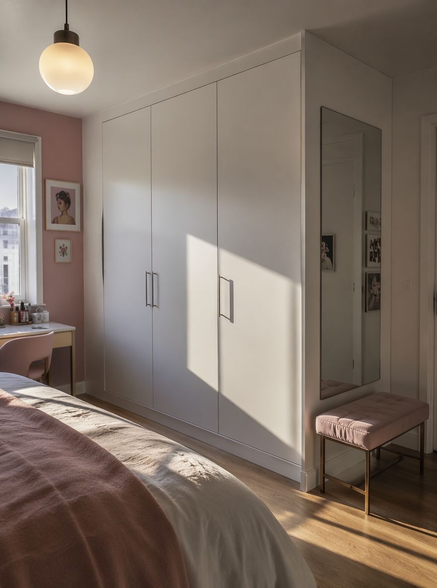 Floor-to-ceiling wardrobe with full-length mirror