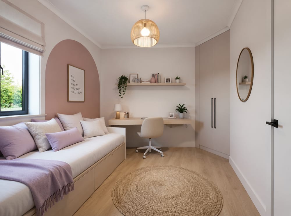 Daybed under window with painted arch detail