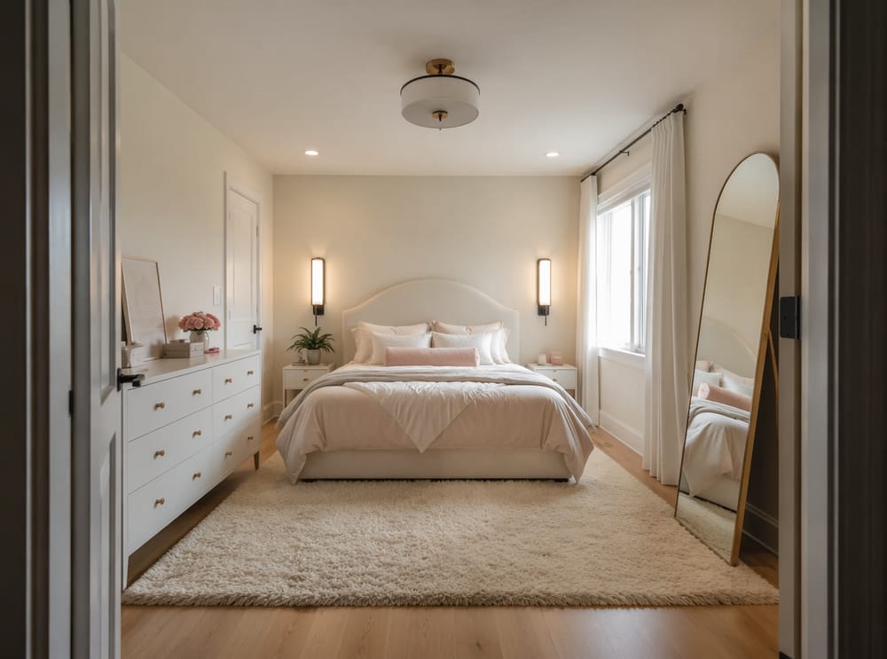 Curved arch headboard with slim black sconces