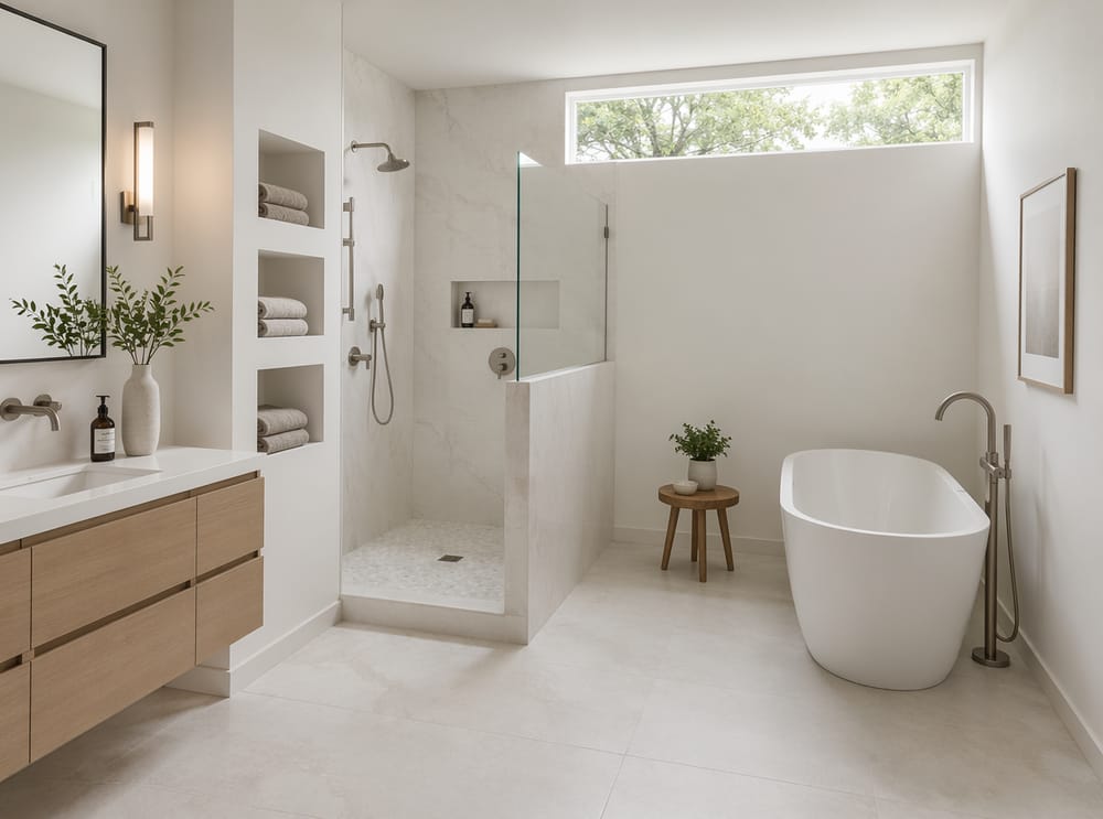 Niche porta asciugamani incassate accanto alla doccia walk-in