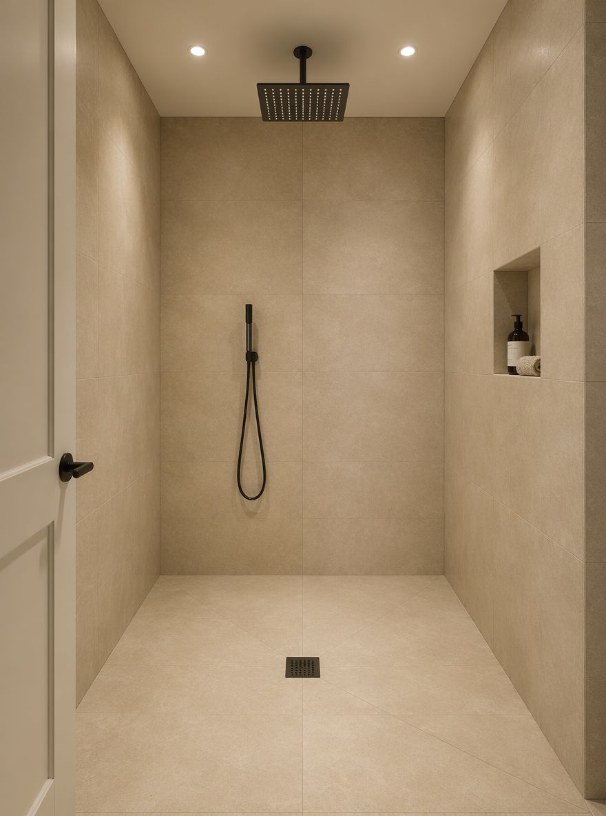 Bagno umido tono sabbia, scarico centrale