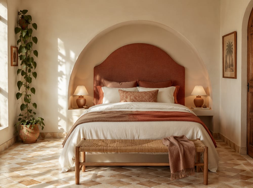 Kavisli niş içinde terracotta başlık, Zellige karo zemin