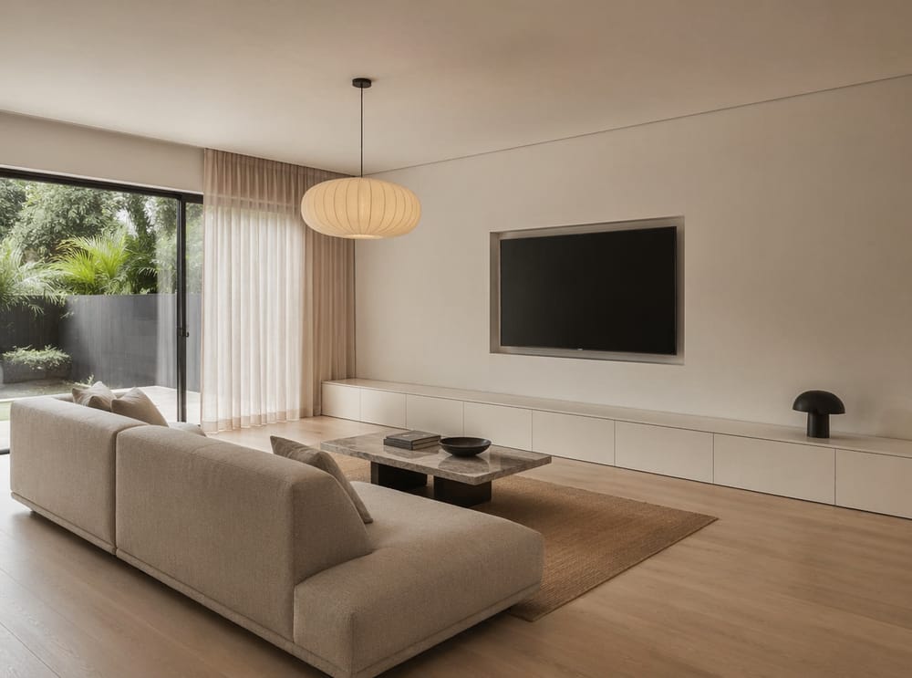 Mueble de pared completa frente a sofá flotante