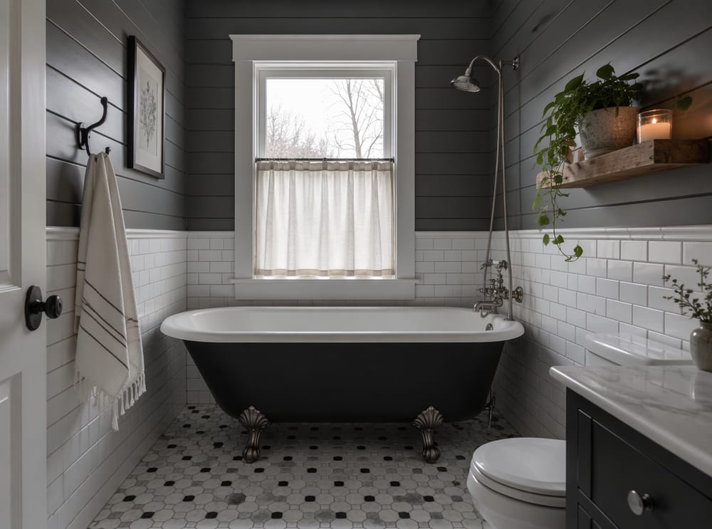 Shiplap antracite con vasca con piedi nero opaco