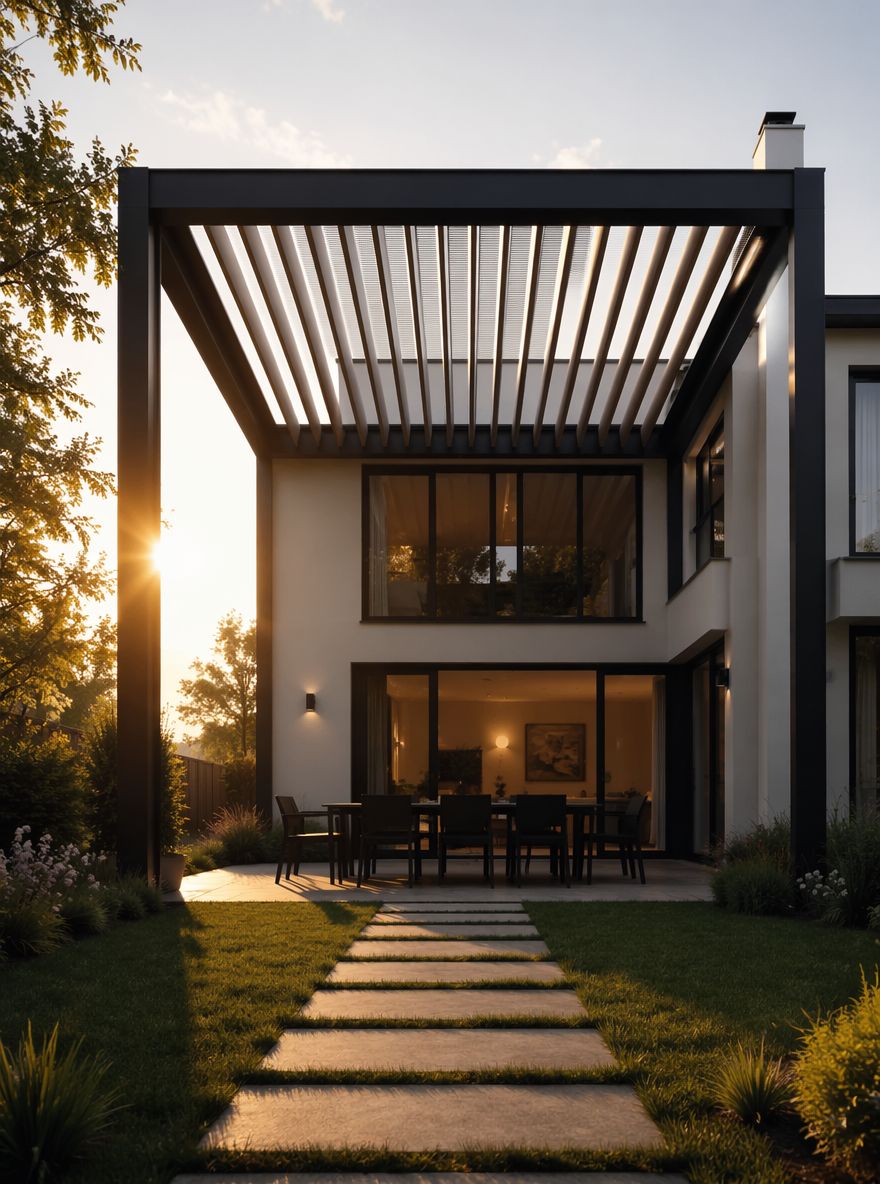 Grande pergola aluminium à lames couvrant toute la terrasse